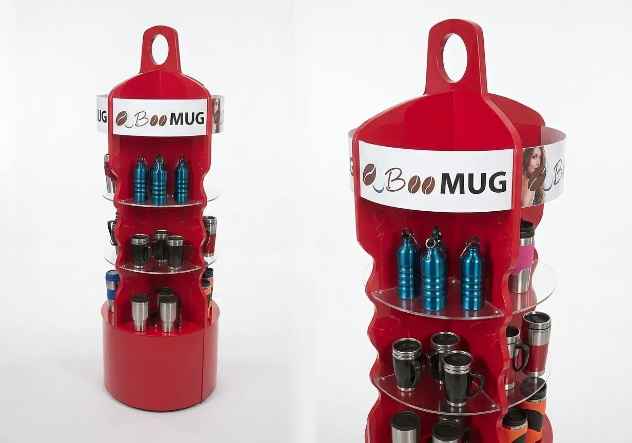 Boomug orta alan termos standı mug, kahve termosu ve suluk ürünleri için tasarlanmış teşhir standı
