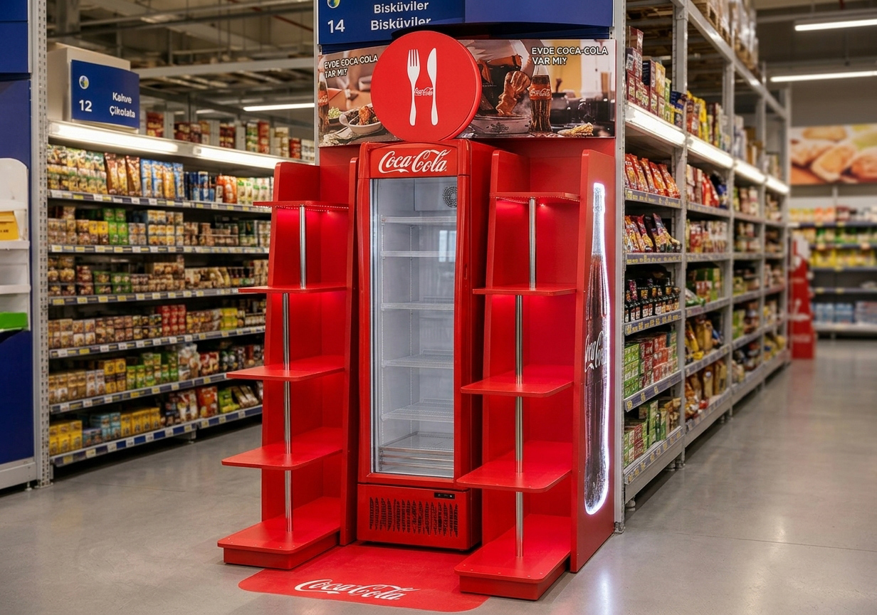 Coca-Cola Gondol Giydirme Coca-Cola market içi soğutuculu gondol giydirme uygulaması