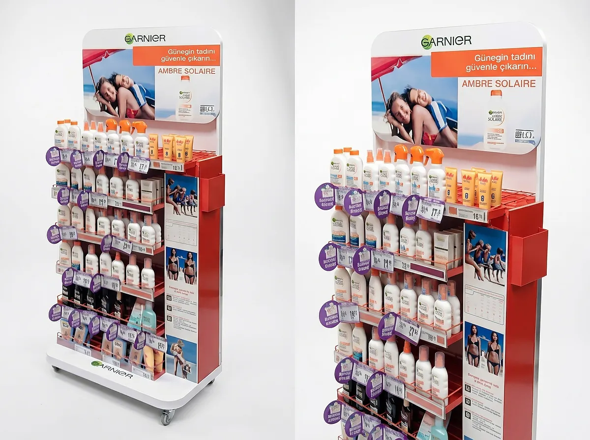 Garnier ayaklı güneş kremi teşhir standı