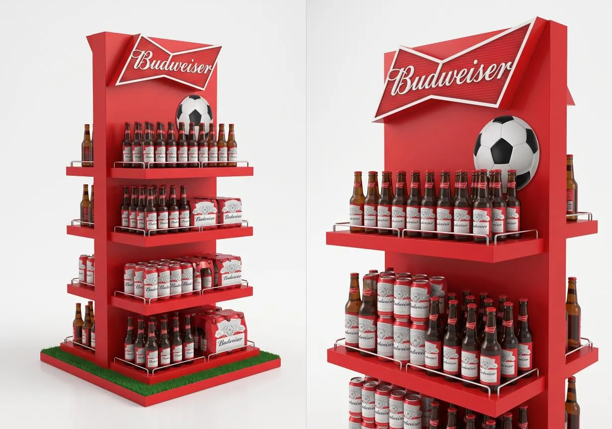 Budweiser Ada Tipi Bira Standı projesinin öne çıkan görseli. Budweiser kutu ve şişe bira ürünleri için geliştirilen Havuz Stand uygulamasını gösterir.
