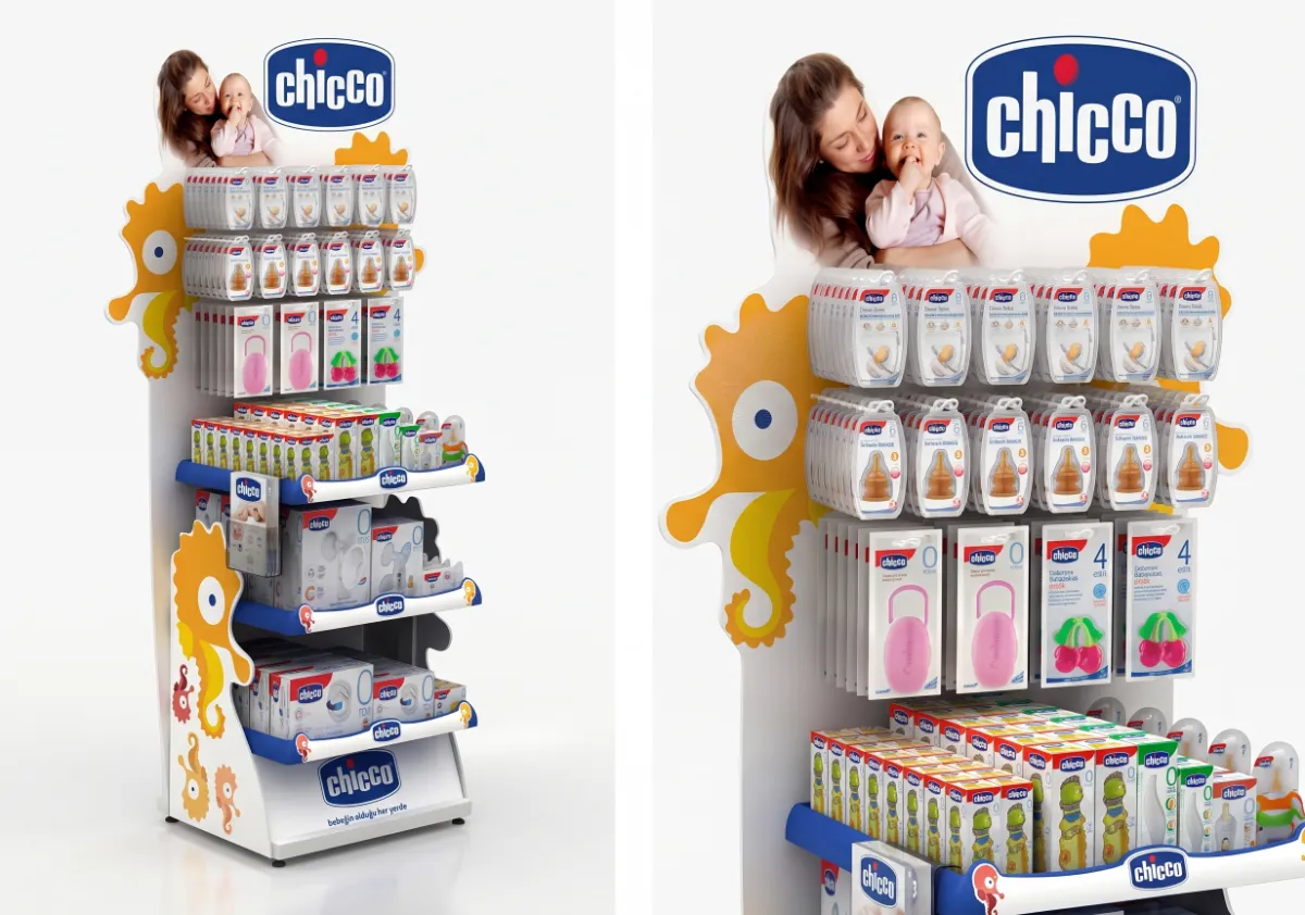 Chicco Bebek Bakım Ürünleri Standı – Chicco markası için özel tasarım teşhir standı