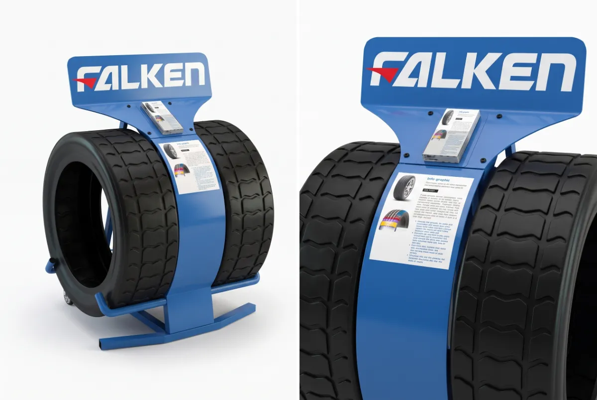 Falken araç lastiği standı – otomotiv satış noktaları için markalı teşhir ünitesi
