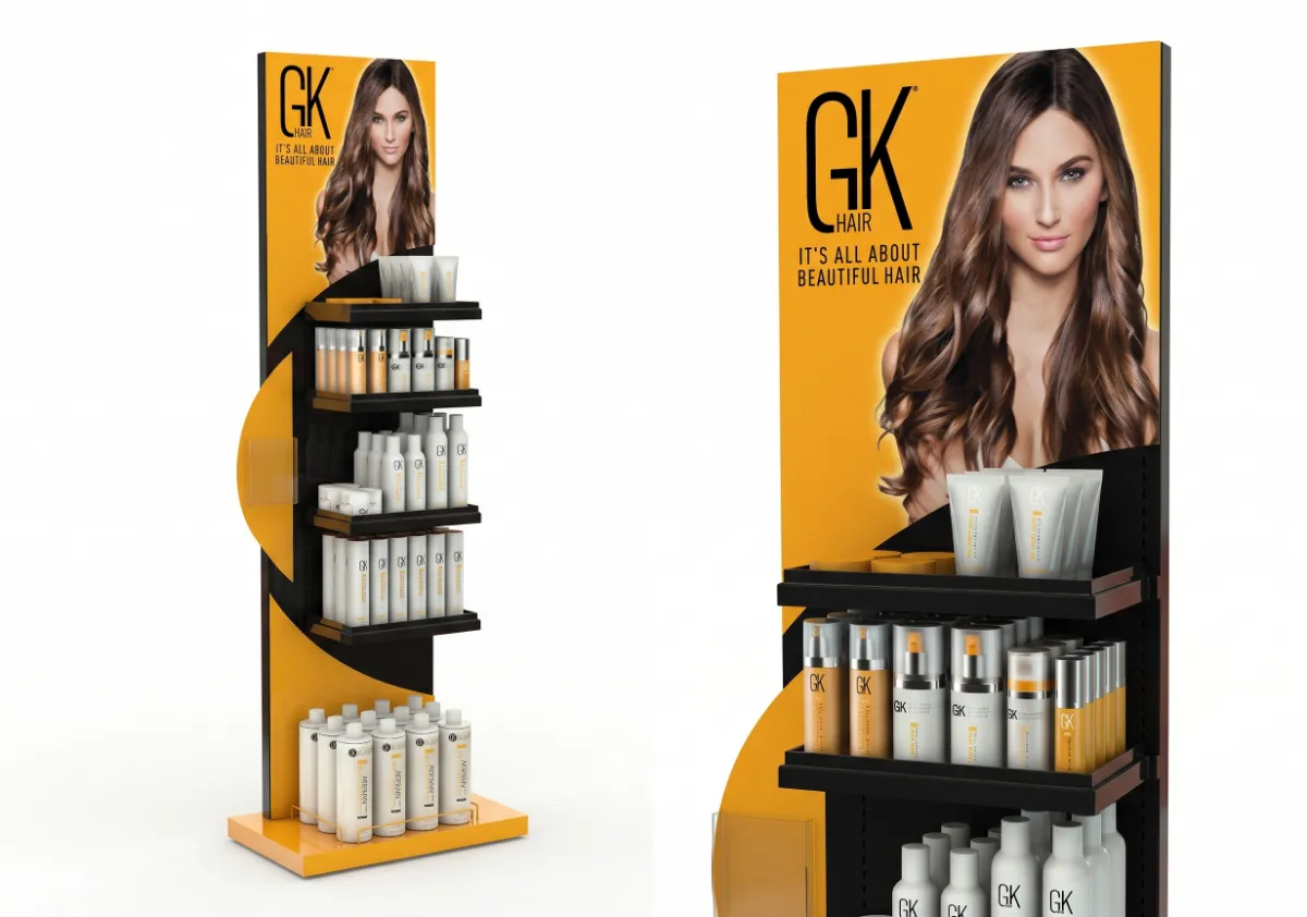 GK Hair şampuan standı – profesyonel saç bakım ürünleri için premium teşhir ünitesi