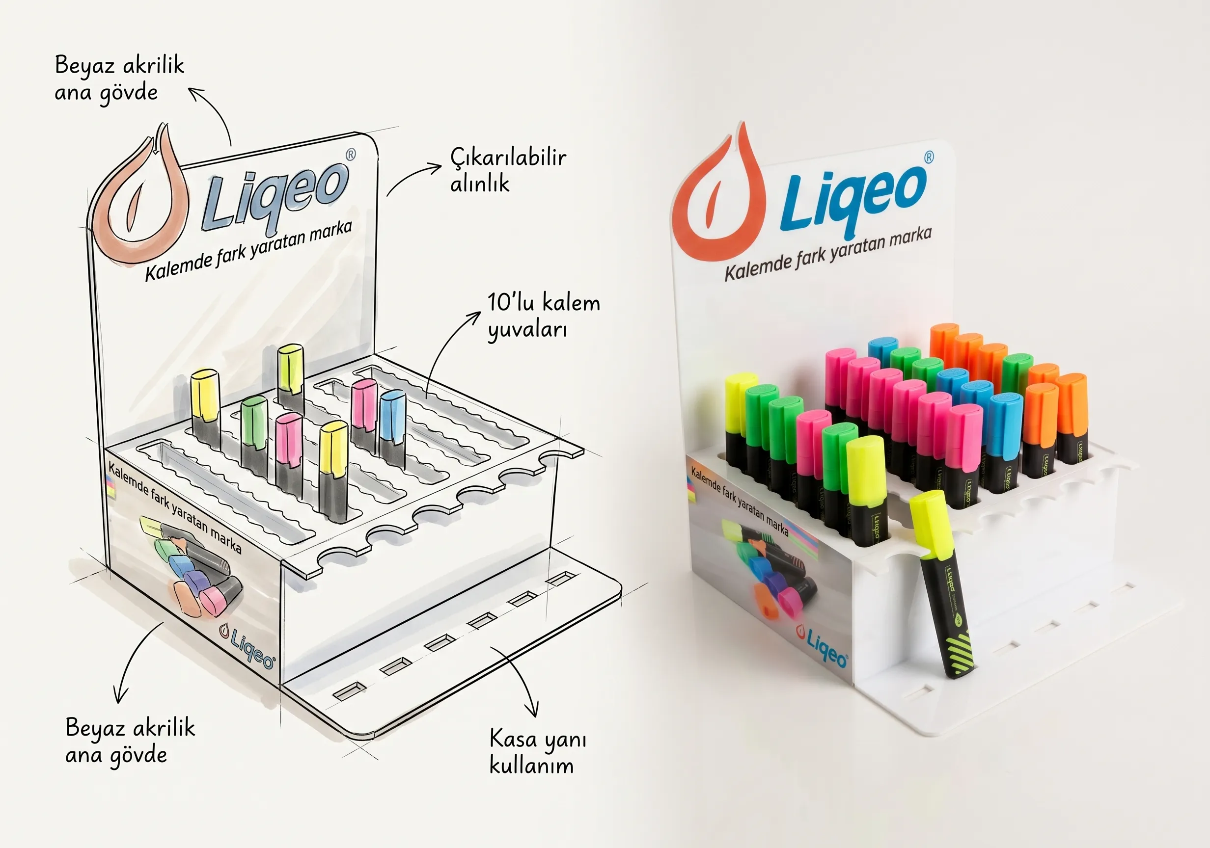 Liqeo Kasa Yanı Fosforlu Kalem Standı