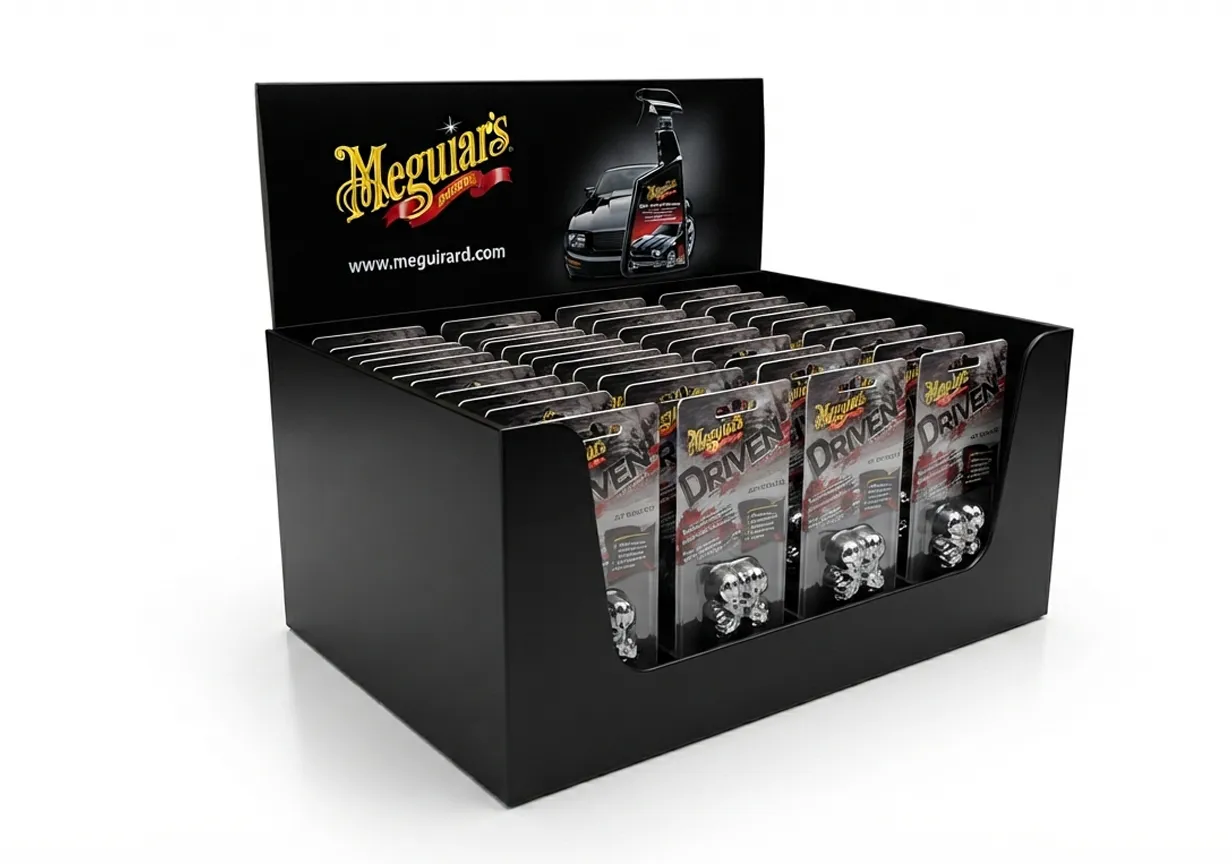 Meguiar’s Tezgâh Üzeri Karton Stand projesinin öne çıkan görseli. Meguiar’s araç bakım, parlatma ve yüzey koruma ürünleri için geliştirilen Tezgâh Üzeri Stand uygulamasını gösterir.