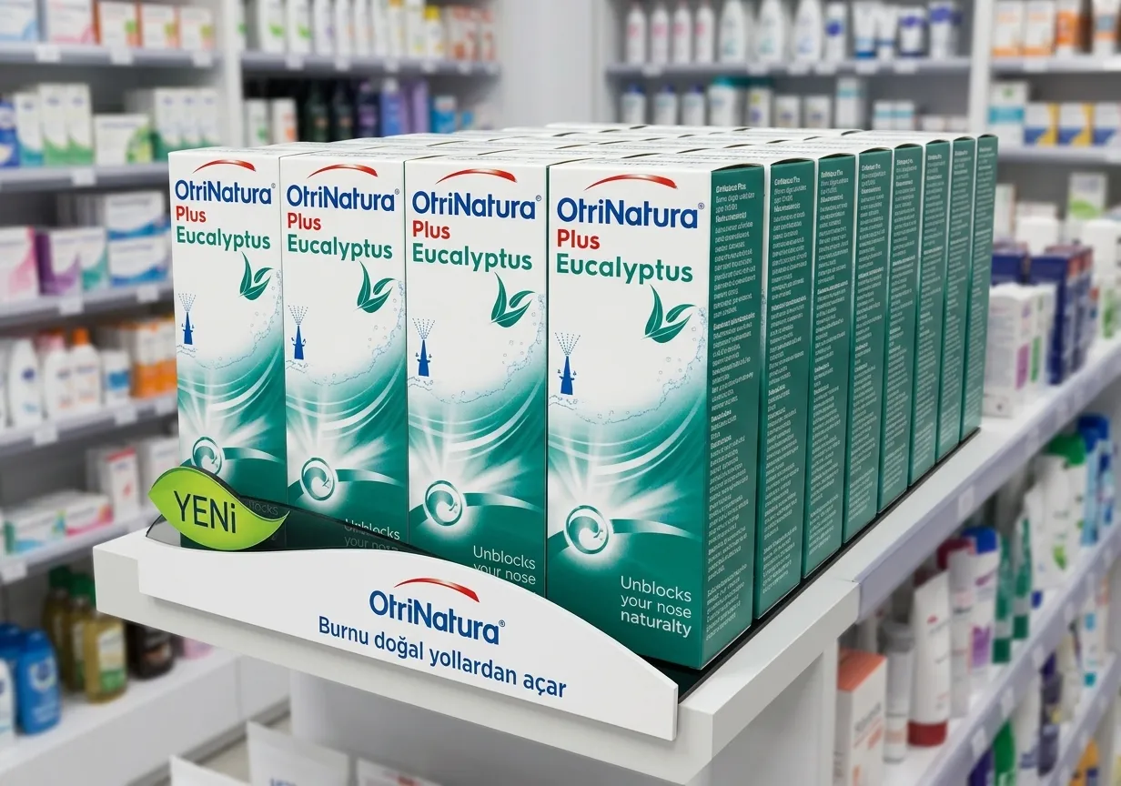 OtriNatura ürünleri için eczane rafında kullanılan pleksi raf tepsisi
