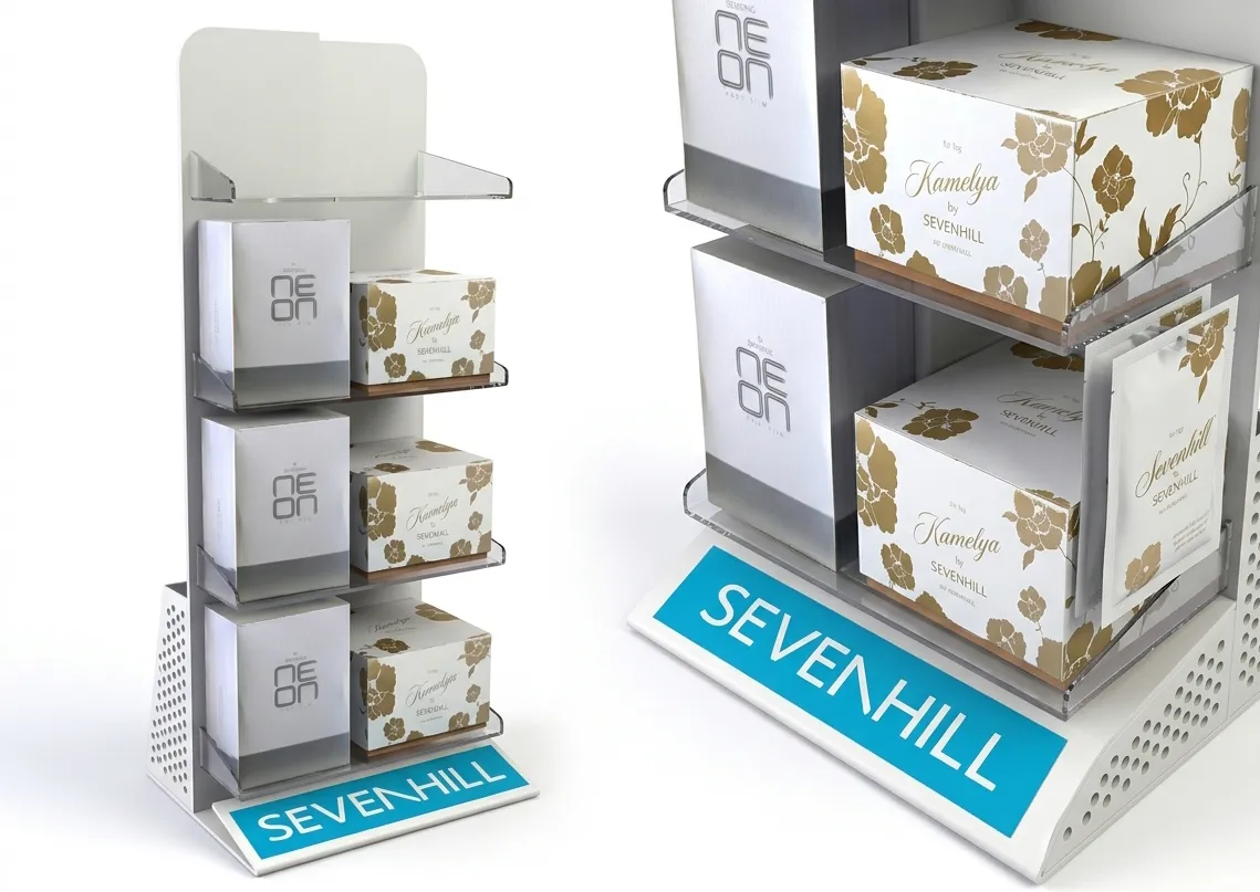 Sevenhill parfüm şişeleri için çok katlı masaüstü teşhir standı.