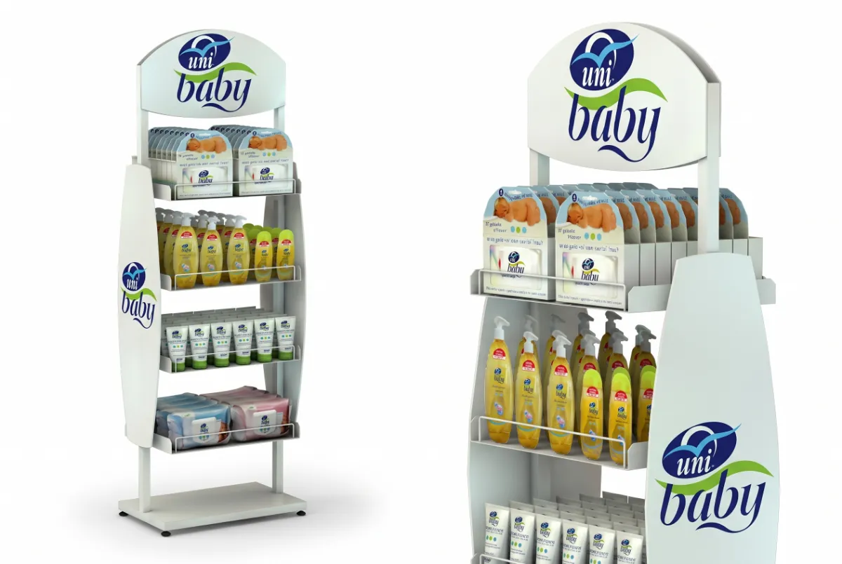 Unibaby Kişisel Temizlik Ürünleri Standı – bebek ve aile kişisel temizlik ürünleri için özel satış noktası standı