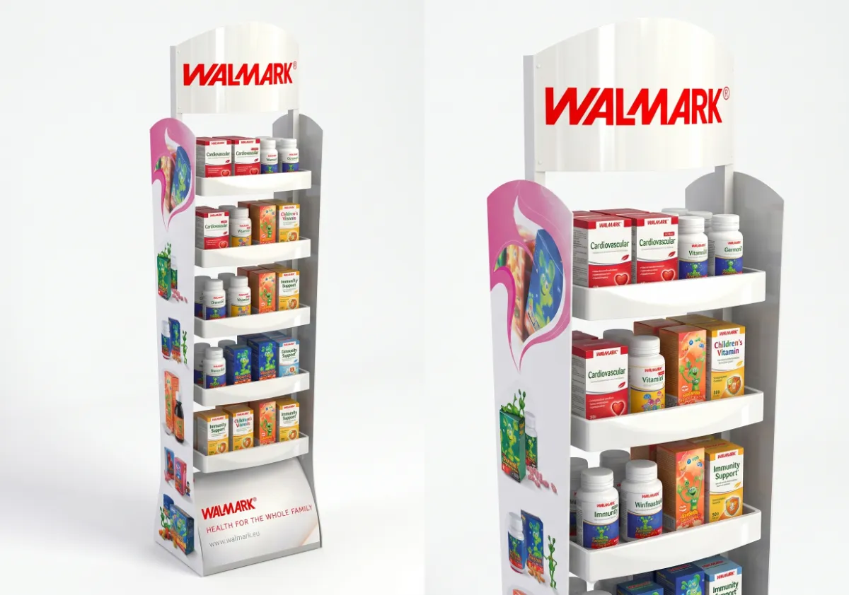 Walmark Ayaklı Ürün Standı – vitamin ve gıda takviyesi ürünleri için özel satış noktası standı