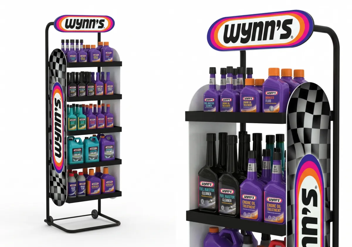 Wynns Araç Bakım Ürünleri Standı – motor katkıları ve araç bakım kimyasalları için özel satış noktası standı