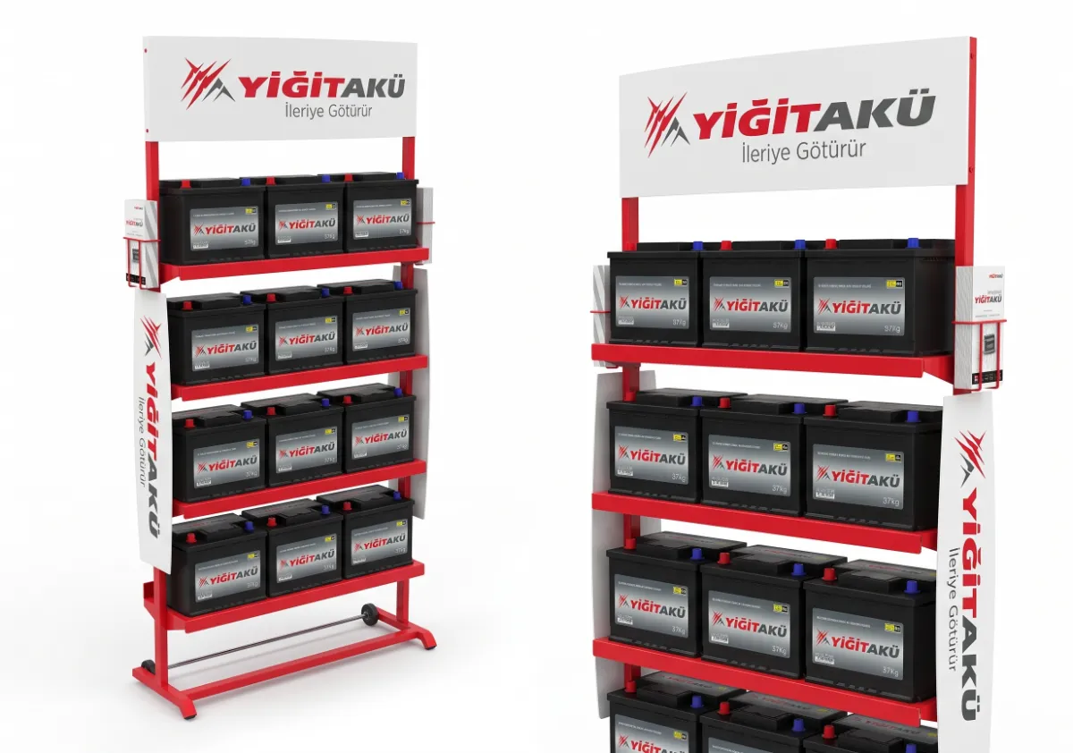 Yiğit Akü Ayaklı Akü Standı – otomotiv aküleri için özel satış noktası standı